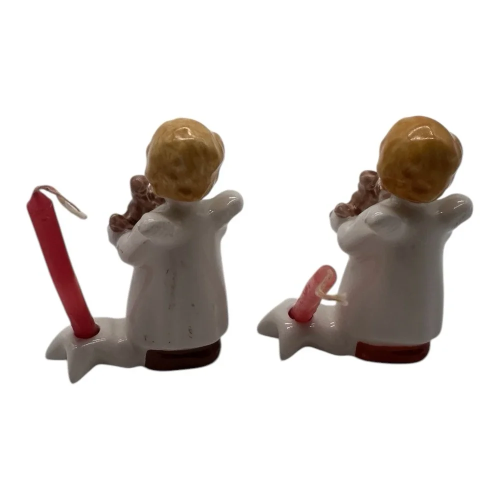 2 Vintage Goebel Christmas Candle Holders Angel w/ Toy Horse‎ 2.5